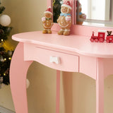 Kids Vanity Table and Chair Set, 2-in-1 Girls Vanity with Tri-Folding Mirror & 3-Color LED Lights, 1 83208764