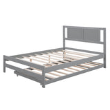 ZUN Full Size Platform Bed with Adjustable Trundle,Gray 29026738