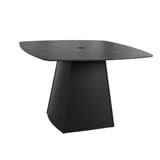 Modern 44" Rounded Square Outdoor Pedestal Dining Table, Black Sintered Stone Top, Flared Pyramid W1886P310020