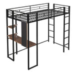 ZUN Twin Metal Loft Bed with 2 Shelves and one Desk ,BLACK 39732904