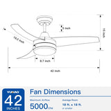 YUHAO 42-Inch 3-Blade Matte Black DC Motor Modern Contemporary LED Ceiling Fan-42 x 42 x 10.34 W1367P183809