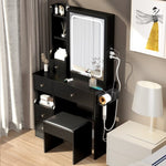 ZUN Small Space Left Drawer Desktop Vanity Table + Cushioned Stool, 2 AC+2 USB Power Station, Hair dryer W936P176474