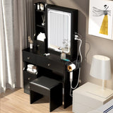 ZUN Small Space Left Drawer Desktop Vanity Table + Cushioned Stool, 2 AC+2 USB Power Station, Hair dryer 26423251