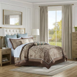 12 Piece Comforter Set with Cotton Bed Sheets Blue/Brown Cal King B035128825