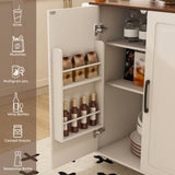 White Kitchen Island Cart with Foldable Tabletop & Drop Leaf - Mobile Breakfast Bar on Wheels with W2700P300558
