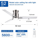 52" Brushed Nickel Lowe Profile Ceiling Fan with Light W1367P270460