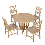 ZUN Rustic 5-Piece Extendable Dining Table Set Round Trestle Table and 4 Cross Back Dining Chairs for 24342123