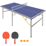 ZUN 6ft Mid-Size Table Tennis Table Foldable & Portable Ping Pong Table Set for Indoor & Outdoor Games 62008249