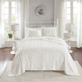3 Piece Tufted Cotton Chenille Bedspread Set Off-White Full/Queen B035129061