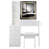 37" Middle Size Left Bedside Cabinet Vanity Table Cushioned Stool Dresser Set, 2 AC2 USB Socket, W936P224319