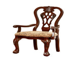 Formal Classic Set of 2pc Arm Chairs Dining Room Cherry Solid wood Damask Print Fabric Seat B011P248054