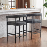 Modern Upholstered Bar Stools Set of 2, Boucle Fabric Counter Height Chairs with Metal Frame & W1901P264275