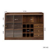 Sideboard with 2 Sliding Striped Glass Doors, Freestanding Countertop Storage Cabinet for Bottles, W331P286248