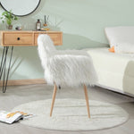 ZUN WHITE Faux Fur Upholstered Make up chair Side Dining Chair with Metal Leg W2069P174778