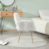 ZUN WHITE Faux Fur Upholstered Make up chair Side Dining Chair with Metal Leg W2069P174778