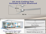 52 Inch Ceiling Fans with Lights Led Remote Control Low Profile Flush Mount for Living Room Bedroom 34699614