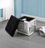 ZUN ACME Noralie OTTOMAN W/STORAGE Mirrored & Faux Diamonds AC00530