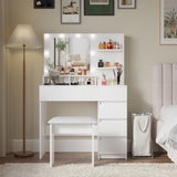 Vanity, Makeup Vanity Desk Set with Mirror & Light, Dressing Table Storage Lots with Power Strip, 3 W2139P194438