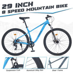 ZUN 29 Inch Wheels 8 Speed Mountain Bike, for Men Women Boys and Girls, Front Suspension, Steel Frame W1019P225392