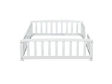 Twin Size Floor Fence Bed with Central Entrance,Pine Wood Floor bed with Guardrails,White W504P425956
