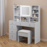 Pitted Particleboard With Triamine Coating, Tempered Glass Table Top, 5 Drawers, With Shelves, With 56813824