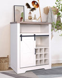Farmhouse Storage Cabinet with Sliding Barn Door & Wine Shelf, Small Storage Cabinet for, Kitchen, W3151P264504