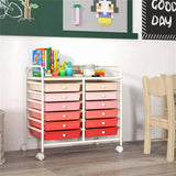 12-Drawer Rolling Storage Cart - 2-Row 10-Storey, Multicolor Drawers, 4 Wheels , White 15819213