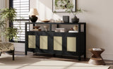 TREXM Bohemian Style Rattan Buffet Storage Cabinet with Solid Wood Frame, Sideboard with 3-position N715P290093B
