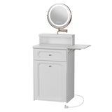 White Makeup Vanity Desk with Round Mirror and Lights, 2 in 1 Nightstand, Dressing Table with a W1706P236679