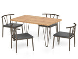 5-Piece Industrial Dining Table Set for 4, Rustic Oak Kitchen Table with 4 PU Leather Chairs 21772990
