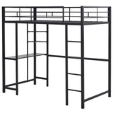 ZUN Twin Size Metal Loft Bed with Desk and Storage Shelves, 2 Built-in Ladders & Guardrails, Loft Bed 24084239