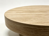 31.88 inch Round Travertine Coffee Table, Modern Drum Coffee Table with Champagne Gold Metal W5230P567203