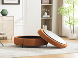 31.3"W Upholstered Round Ottoman With Reversible Lid, Chenille Storage Stool, Channel Tufted W3118P439477