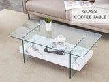 43.3-inch sturdy double-layer coffee table - tempered glass tabletop and table legs, with a W1512P317336