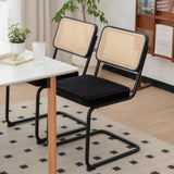 ZUN Dining Chairs Set of 2, Velvet Rattan Side Accent Chairs with Black Painted Legs, Modern Mid Century 17225298