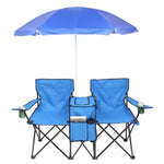 ZUN Portable Outdoor 2-Seat Folding Chair with Removable Sun Umbrella Blue 57651919