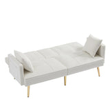 Cream White Velvet Futon Sofa Bed with Gold Metal Legs W58849088