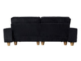 Black Deep Seat Corduroy Loveseat with Brushed Stainless Steel Cup Holders and 2 Decorative Pillows, 48566915