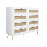 ZUN White Color 8 Drawers Chest of Drawers with Rattan Drawer Face Golden Legs and Handles W2139142764