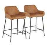 Daniella Industrial Counter Stool in Black Metal and Camel Faux Leather by LumiSource - Set of 2 B202P221714