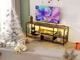 ZUN TV Stand with LED Lights Power Outlets - TV Stand with Fabric Drawers for 65 70 75 Inches TV W2977P224347