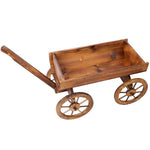 ZUN Wood Wagon Flower Planter Pot Stand W/Wheels Home Garden Outdoor Decor W465P180333