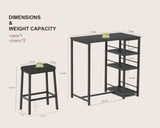 Dining Table Set for 2 with 3 Large Storage Shelves, Kitchen Stools Upholstered PU Leather, 3 Piece W2129P297195