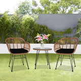 ZUN Oshion 3 pcs Wicker Rattan Patio Conversation Set with Tempered Glass Table Flaxen Yellow 36303696