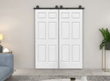 60 in. x 80 in. 6-Panel White Painted MDF Composite Double Bi-Fold Barn Door with Sliding Hardware B2763P491007