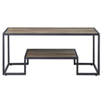 ZUN Rustic Oak and Black Coffee Table with Shelf B062P181419