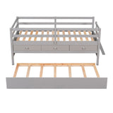 ZUN Low Loft Bed Twin Size with Full Safety Fence, Climbing ladder, Storage Drawers and Trundle Gray WF312991AAE