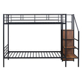 Twin Over Twin Metal Bunk Bed with Lateral Storage Ladder and Wardrobe, Black MF315578AAB