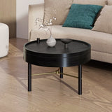 Modern Round Wood Rotating Tray Coffee Table with Storage & Metal Legs in Black N735P185132B
