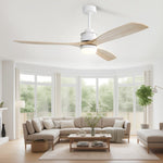 ZUN 60 Inch Ceiling Fan With Dimmable Led Light 3 Solid Wood Blades Remote Control Reversible DC Motor W882P147256